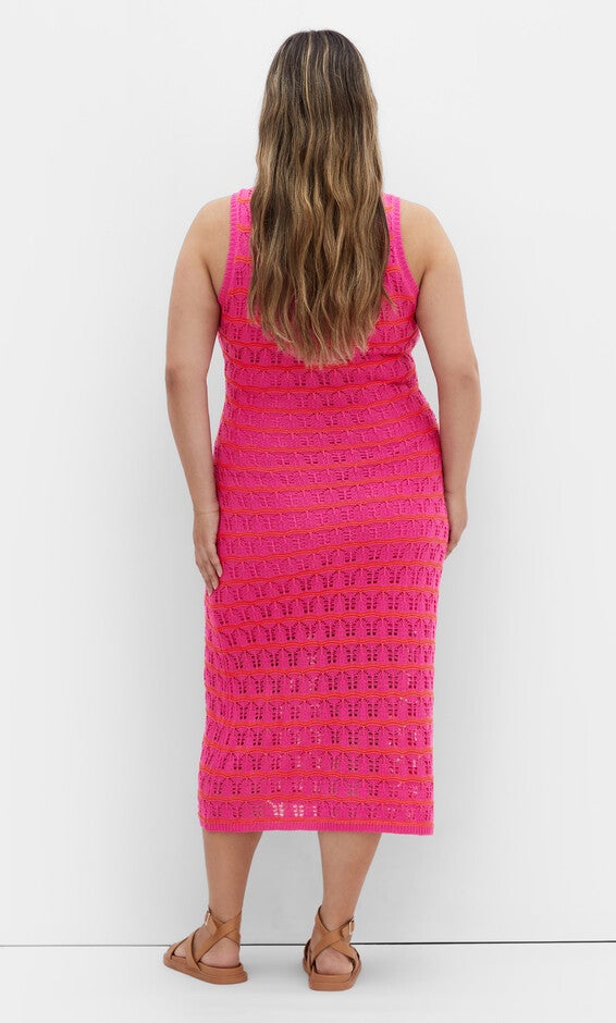 Crochet Stripe Dress - pink, PINK, alternate image number null
