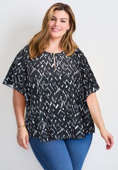 Flutter Sleeve Keyhole Blouse