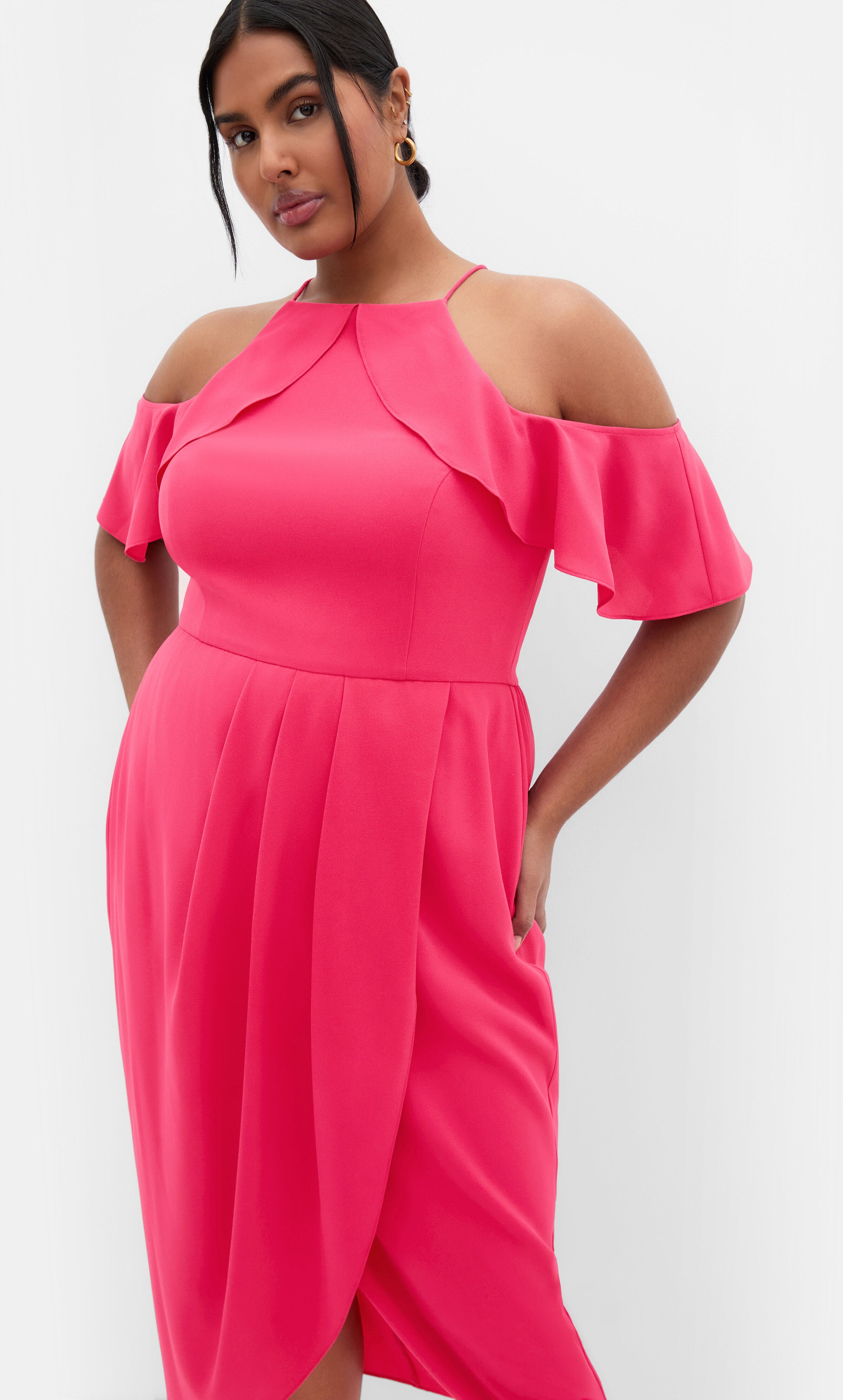 Love Siren Ruffle Shoulder Dress - raspberry, PINK, alternate image number 2