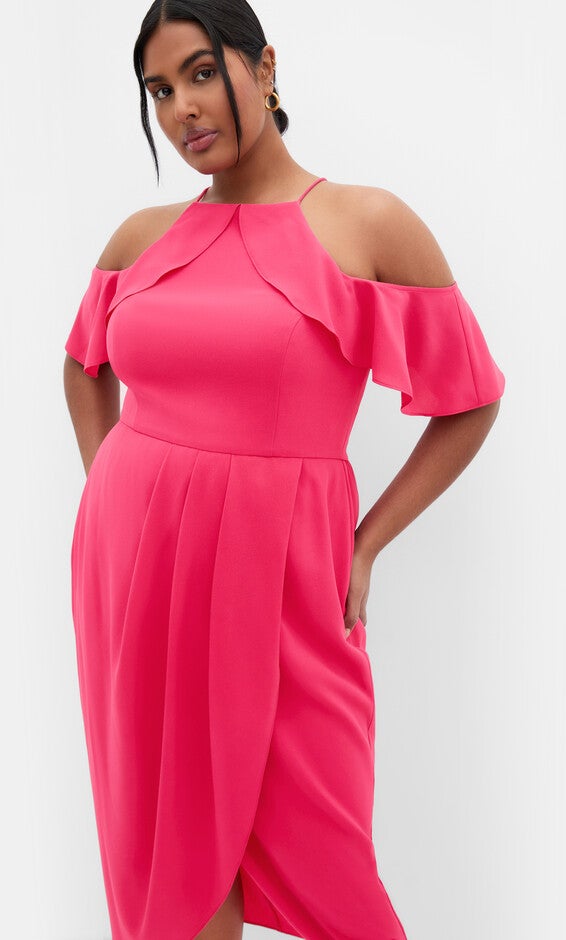 Love Siren Ruffle Shoulder Dress - raspberry, PINK, alternate image number 2