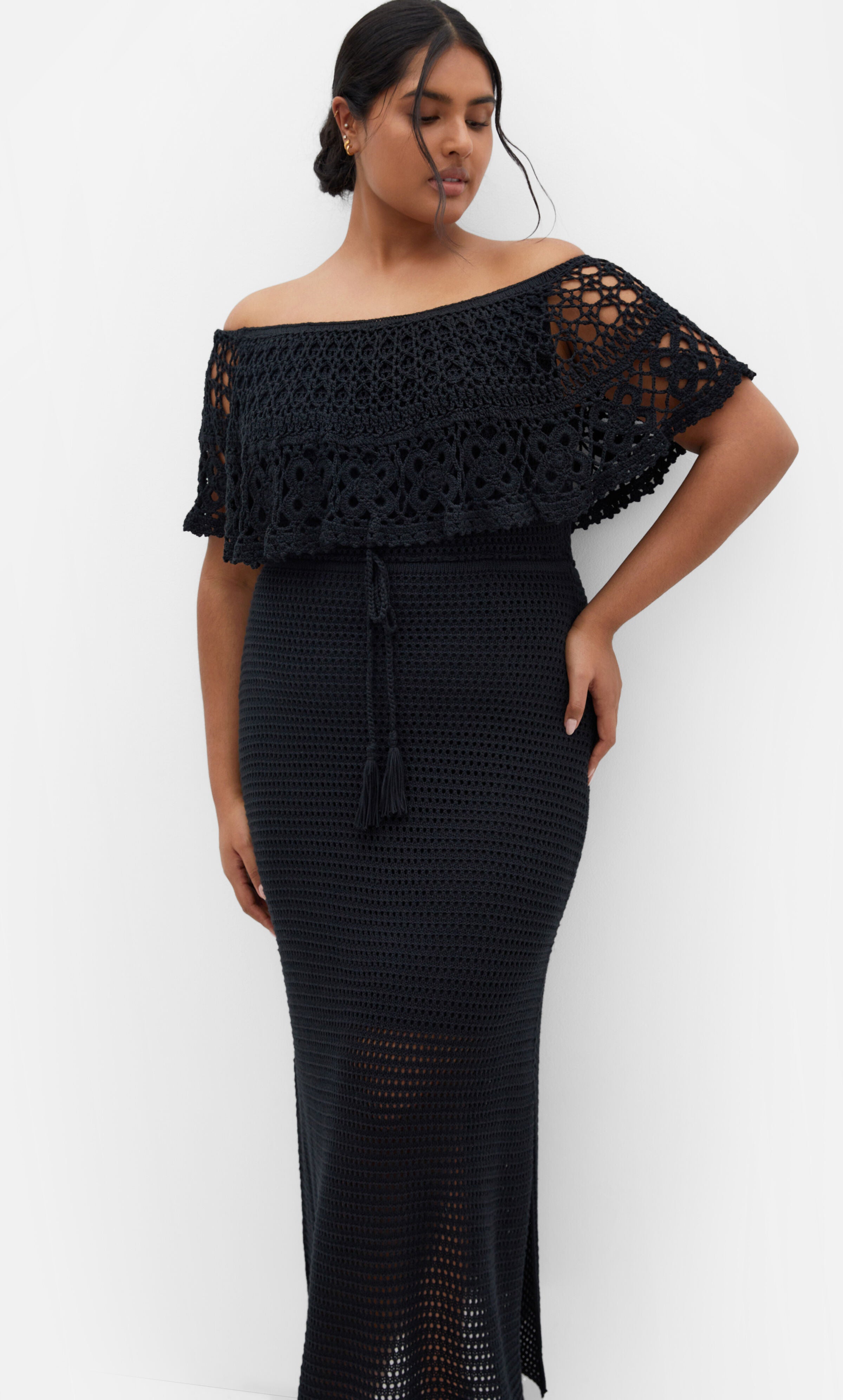 Callie Crochet Dress - black, BLACK, alternate image number 1