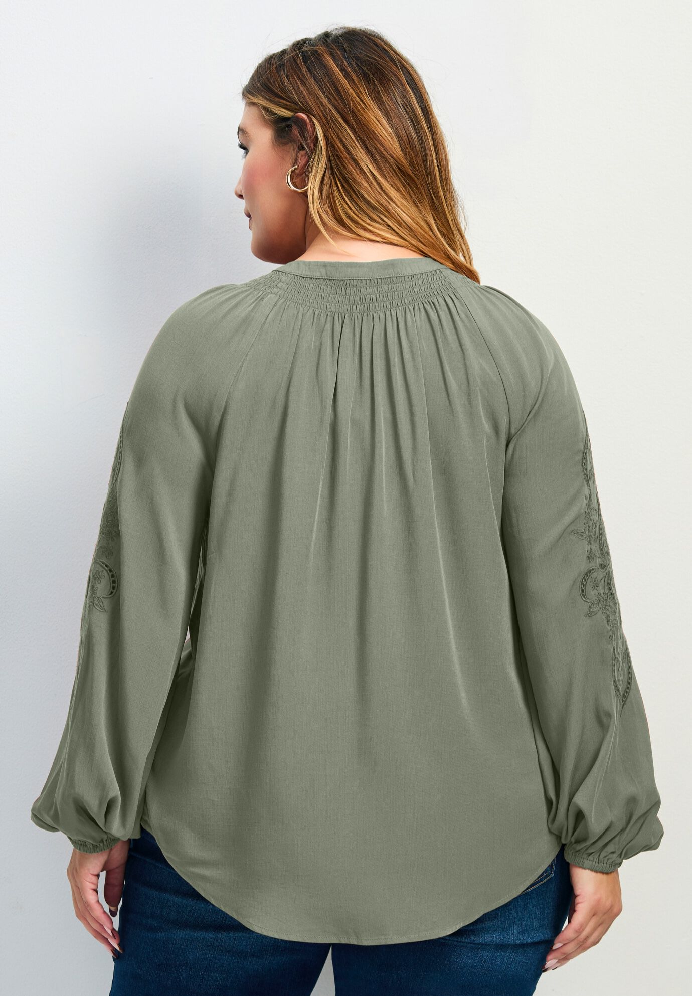 Gabby Embroidered Pintuck Shirt, OLIVE, alternate image number 2
