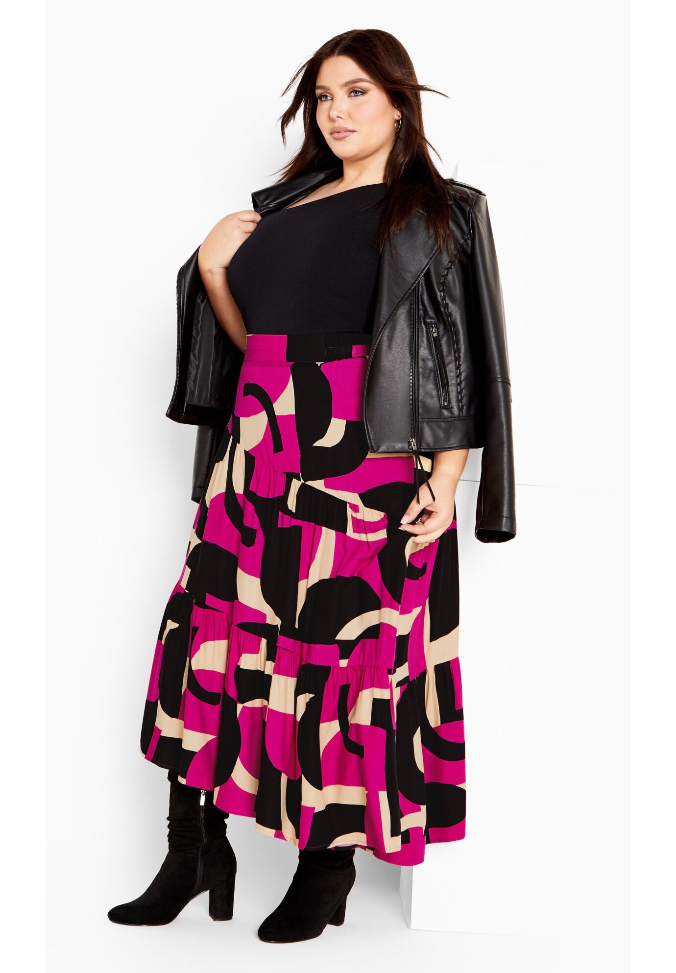 Saskia Tiered Skirt, MAGENTA PRINT, hi-res image number 0