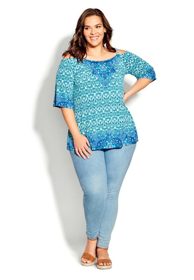Zoey Cold Shoulder Tunic, AZURE SCARF, alternate image number null