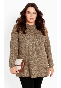 Tia Curved Hem Knit Tunic Sweater