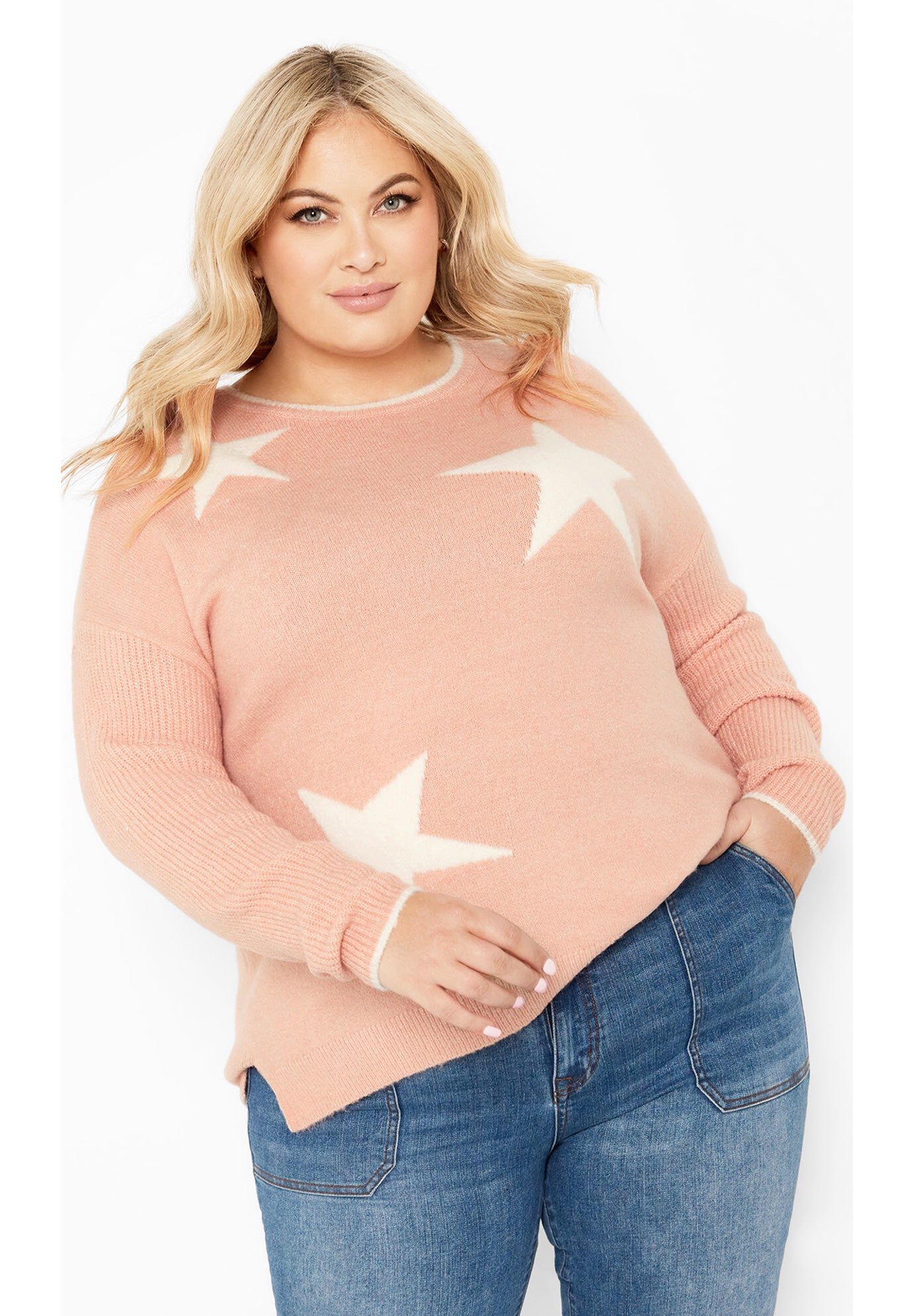 Miley Star Sweater, PINK, hi-res image number 0