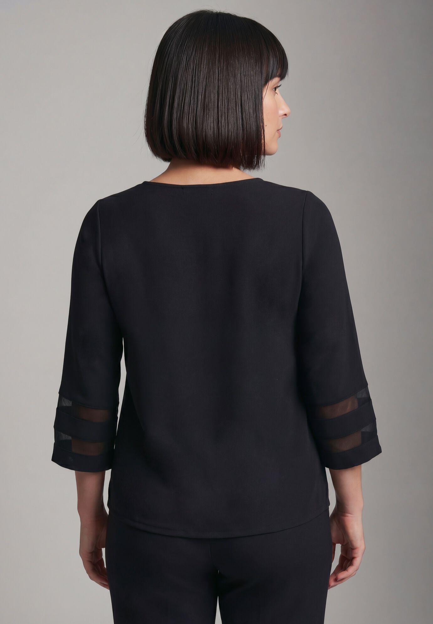 Sheer Bell Sleeve Tunic, BLACK, alternate image number 2