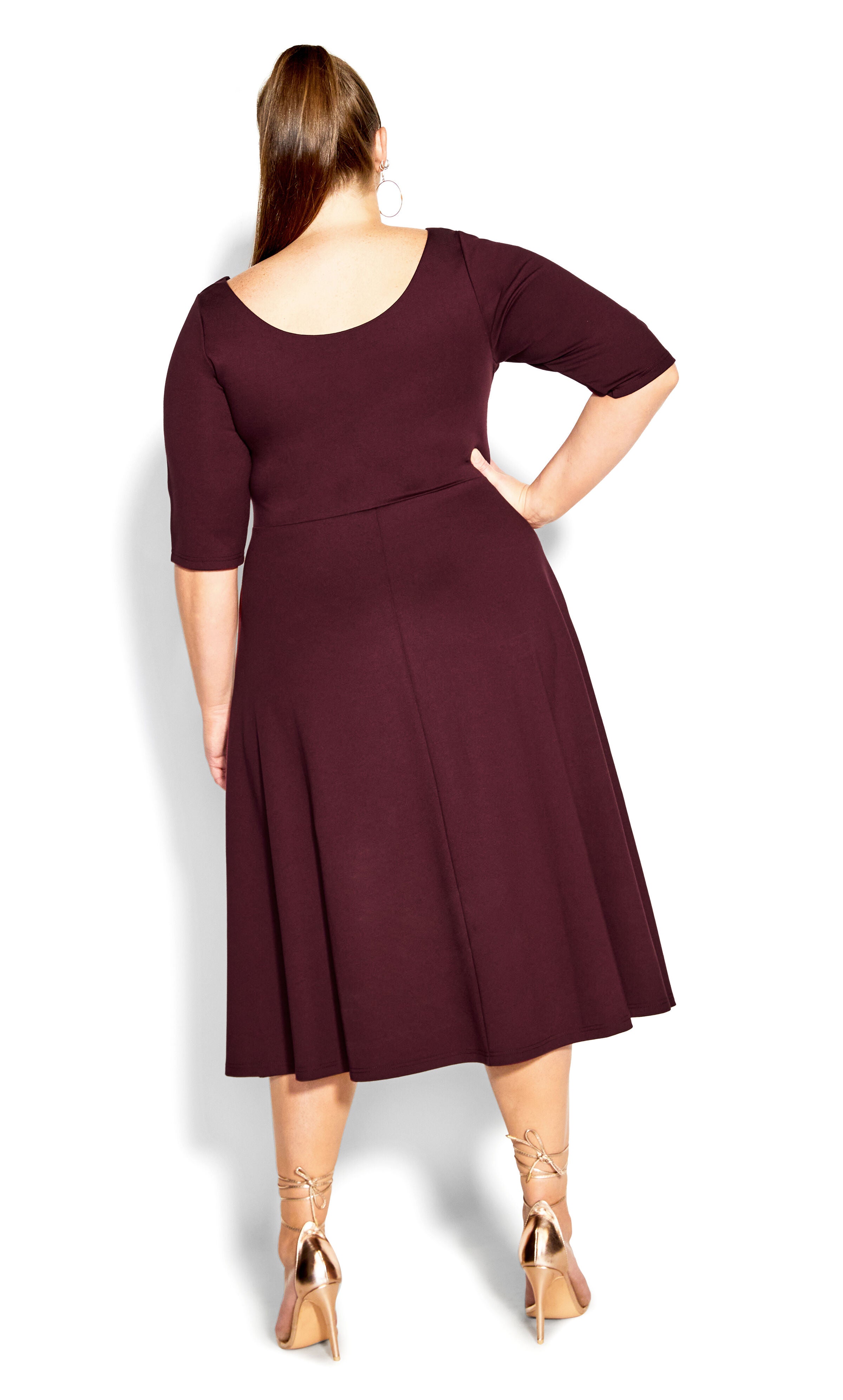 Cute Girl Elbow Sleeve Dress - oxblood, OX, alternate image number 3
