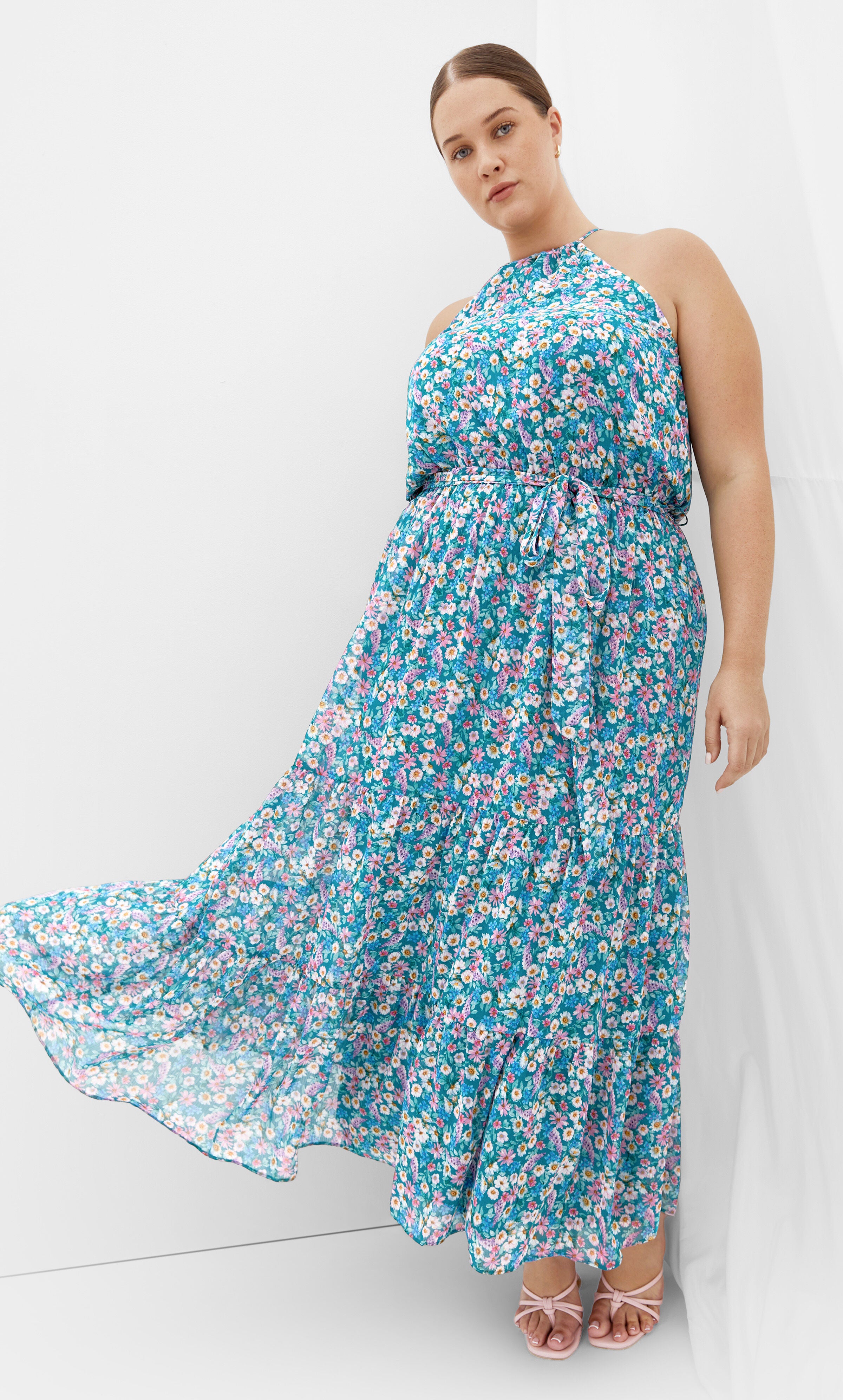 Lidia Print Maxi Dress - teal floral, GREEN, alternate image number 1