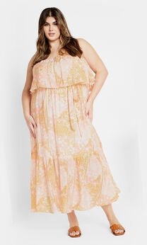 Pia Ruffle Overlay Print Maxi Dress - sunkissed