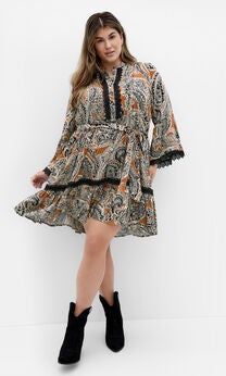 Camille Print Dress - caramel