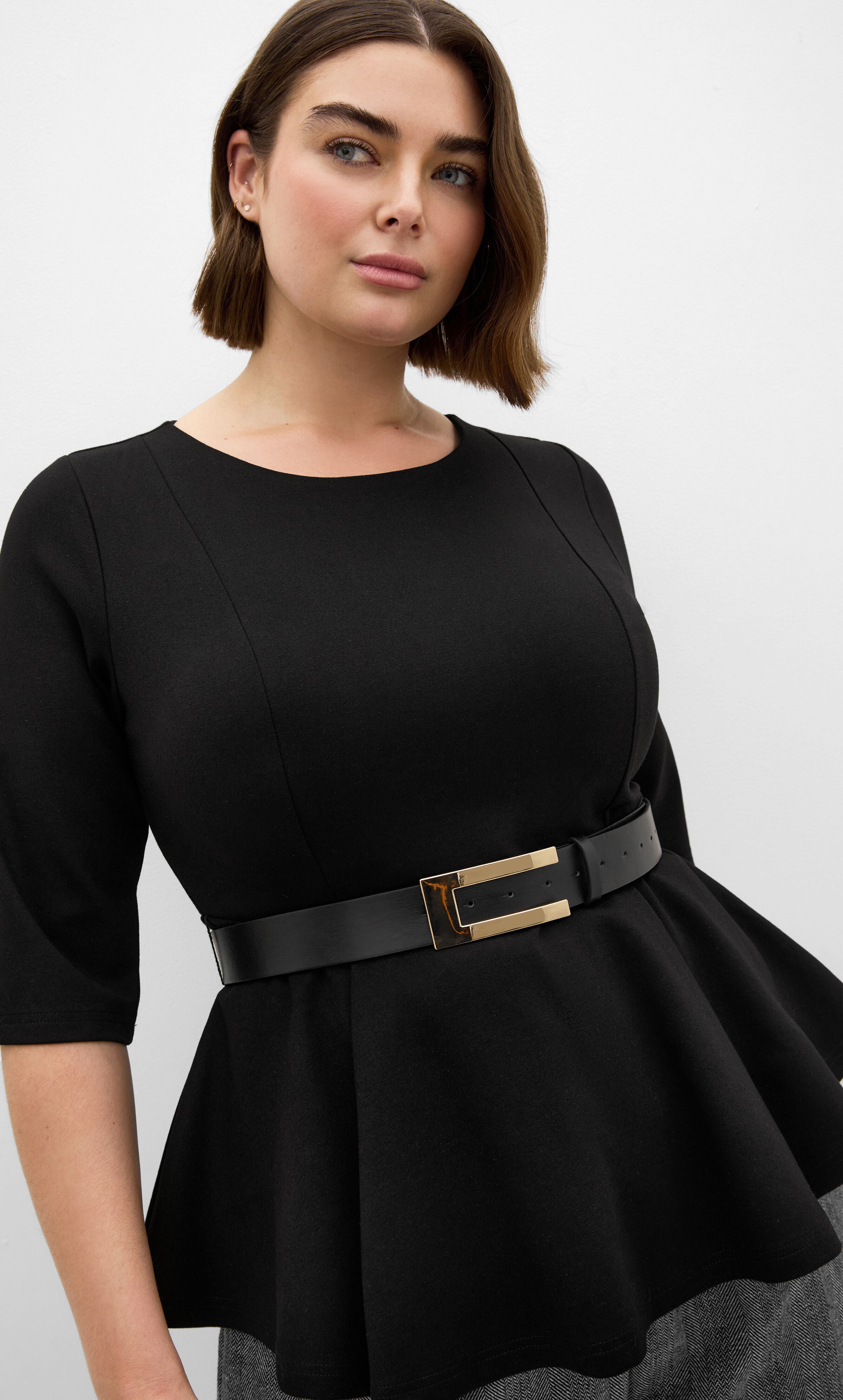 Paige Belted Peplum Top, BLACK, hi-res image number 0