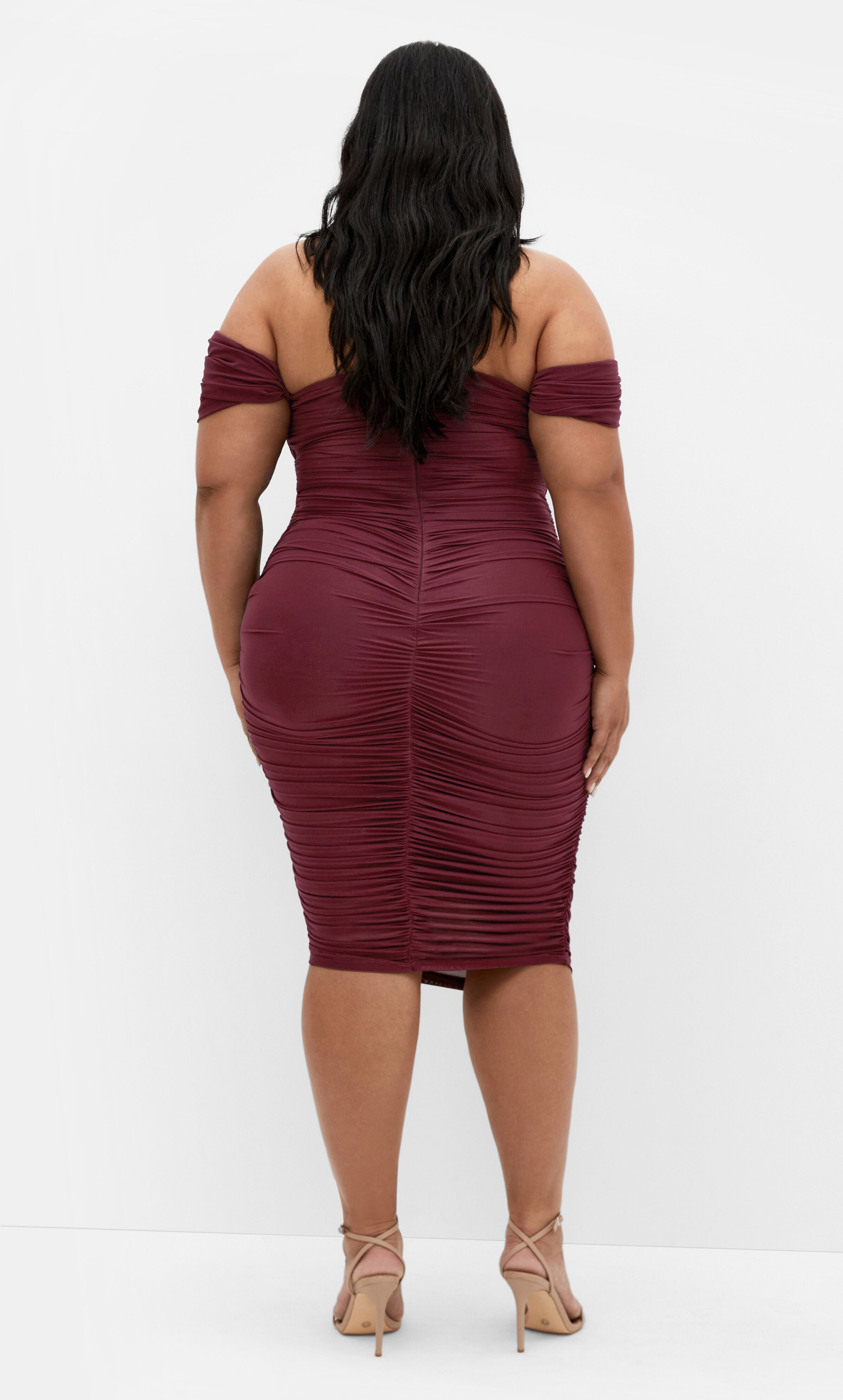 Jazmin Ruched Dress - dark cherry, RED, alternate image number 1