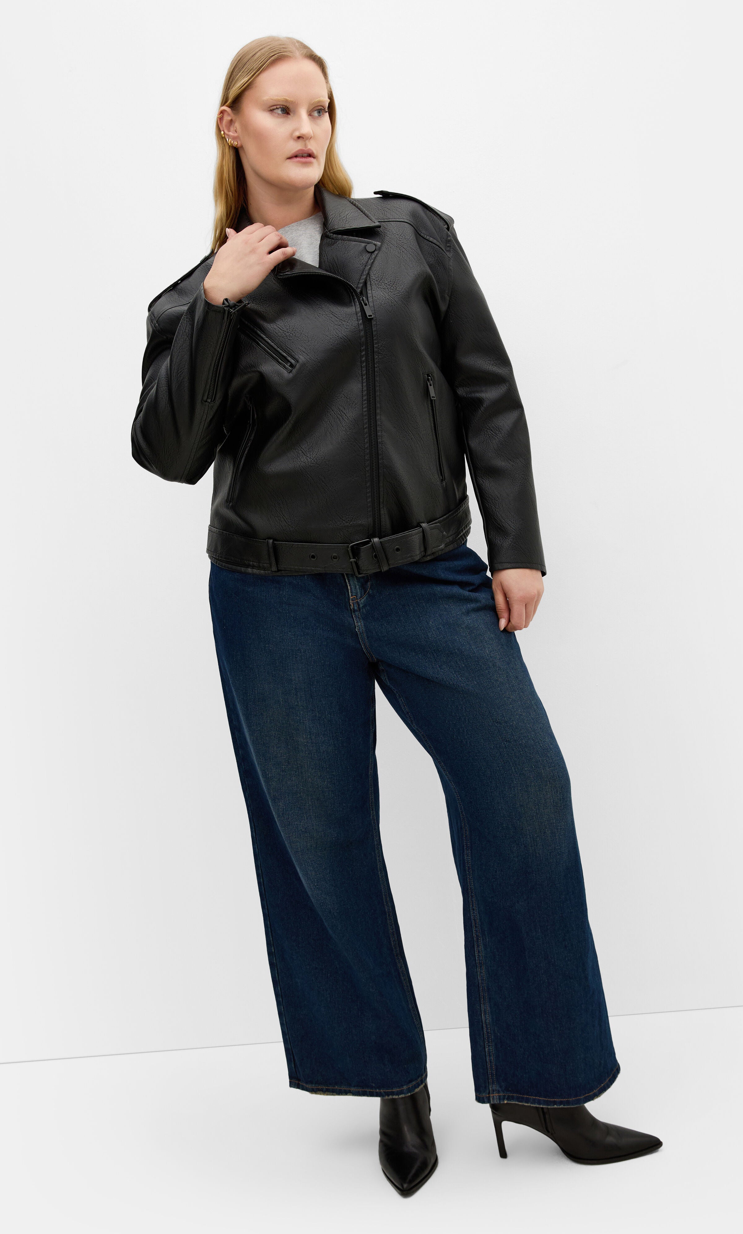 Julie Faux Leather Biker Jacket - black, BLACK, alternate image number 3