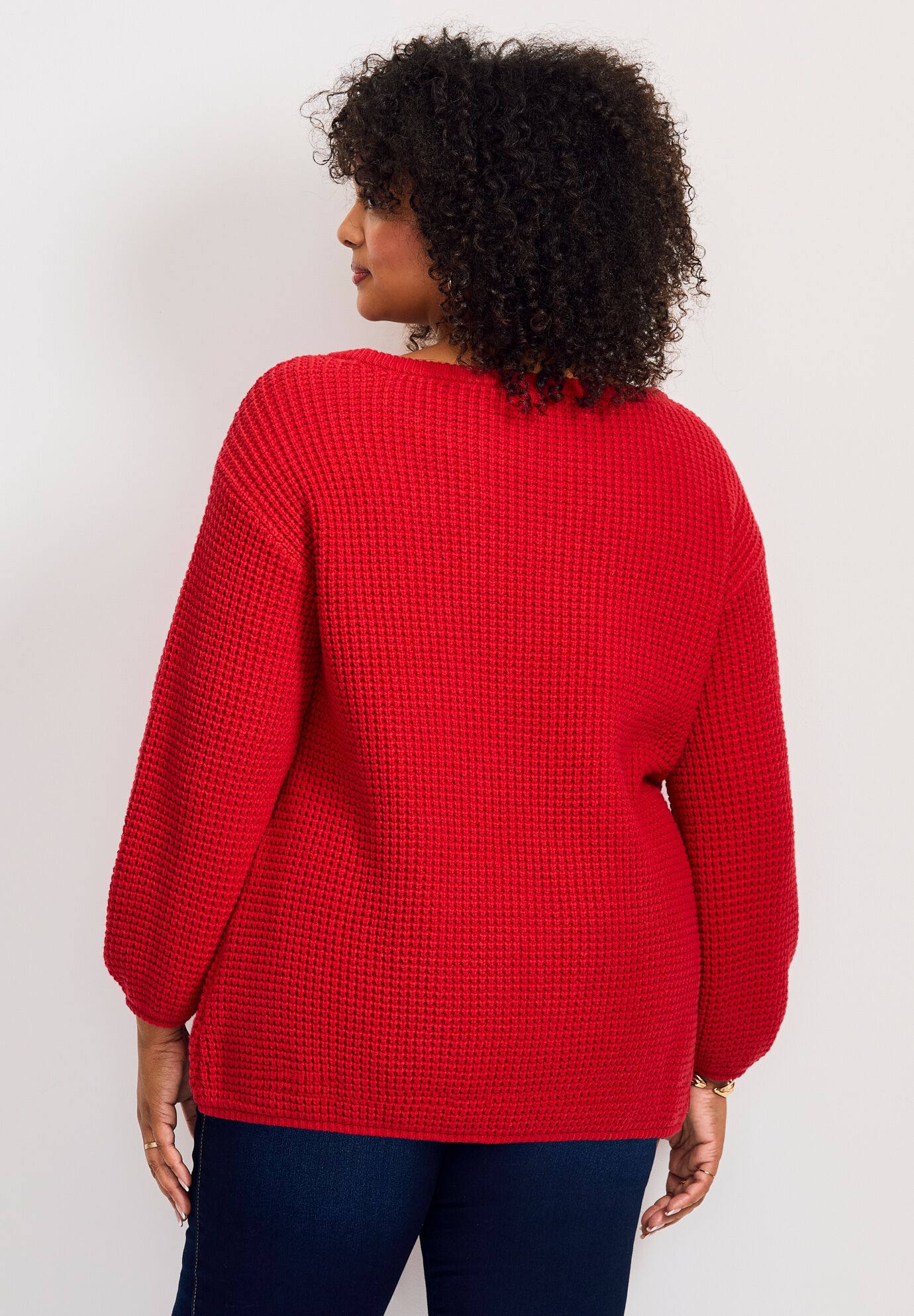 Waffle Stitch Pullover Sweater, VIBRANT RED, alternate image number 2