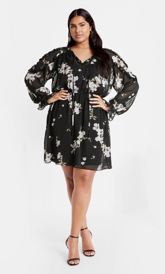 Amira Print Dress - black, GRAY, hi-res image number 0