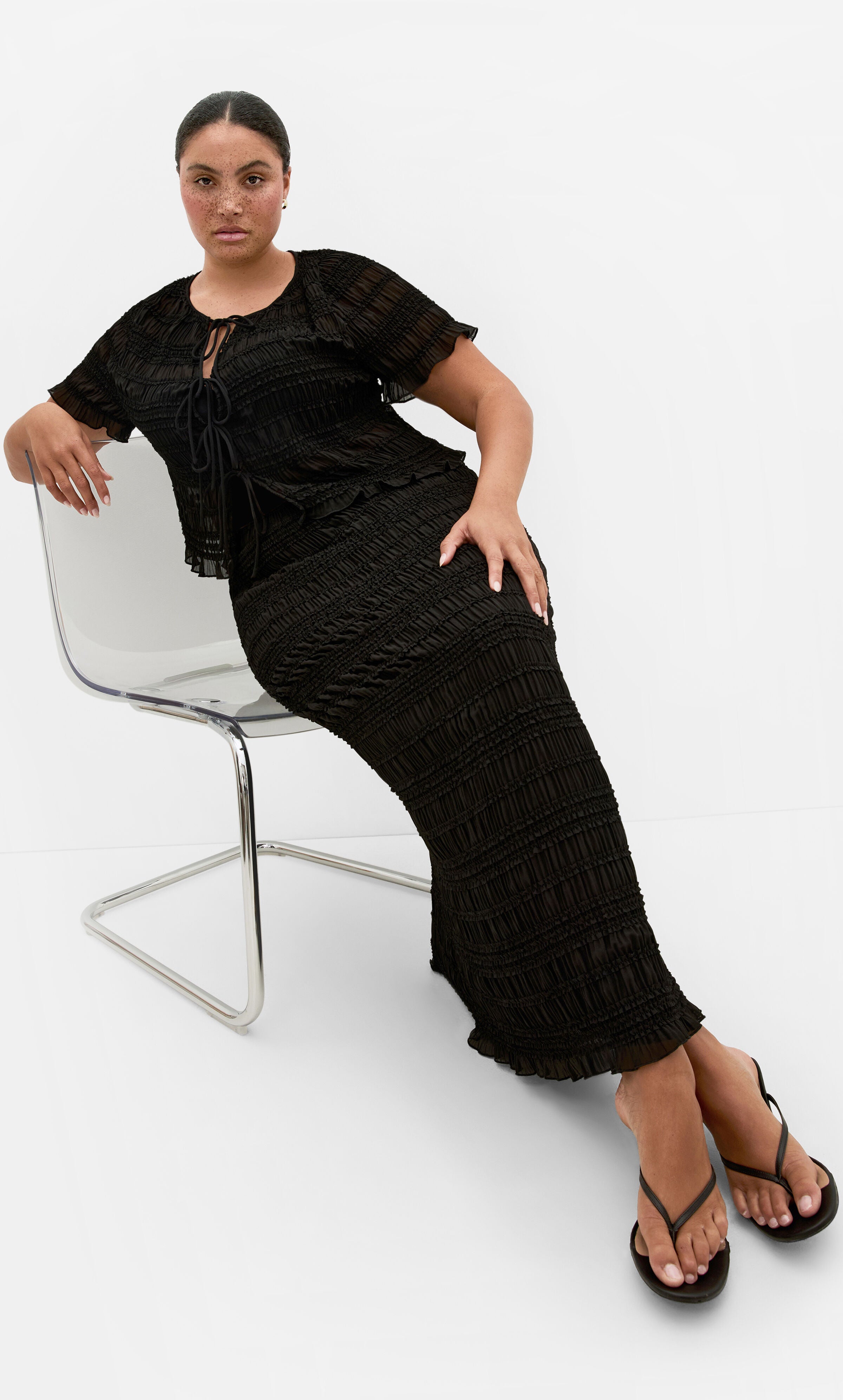 Emelia Shirred Skirt, BLACK, on-hover image number 1
