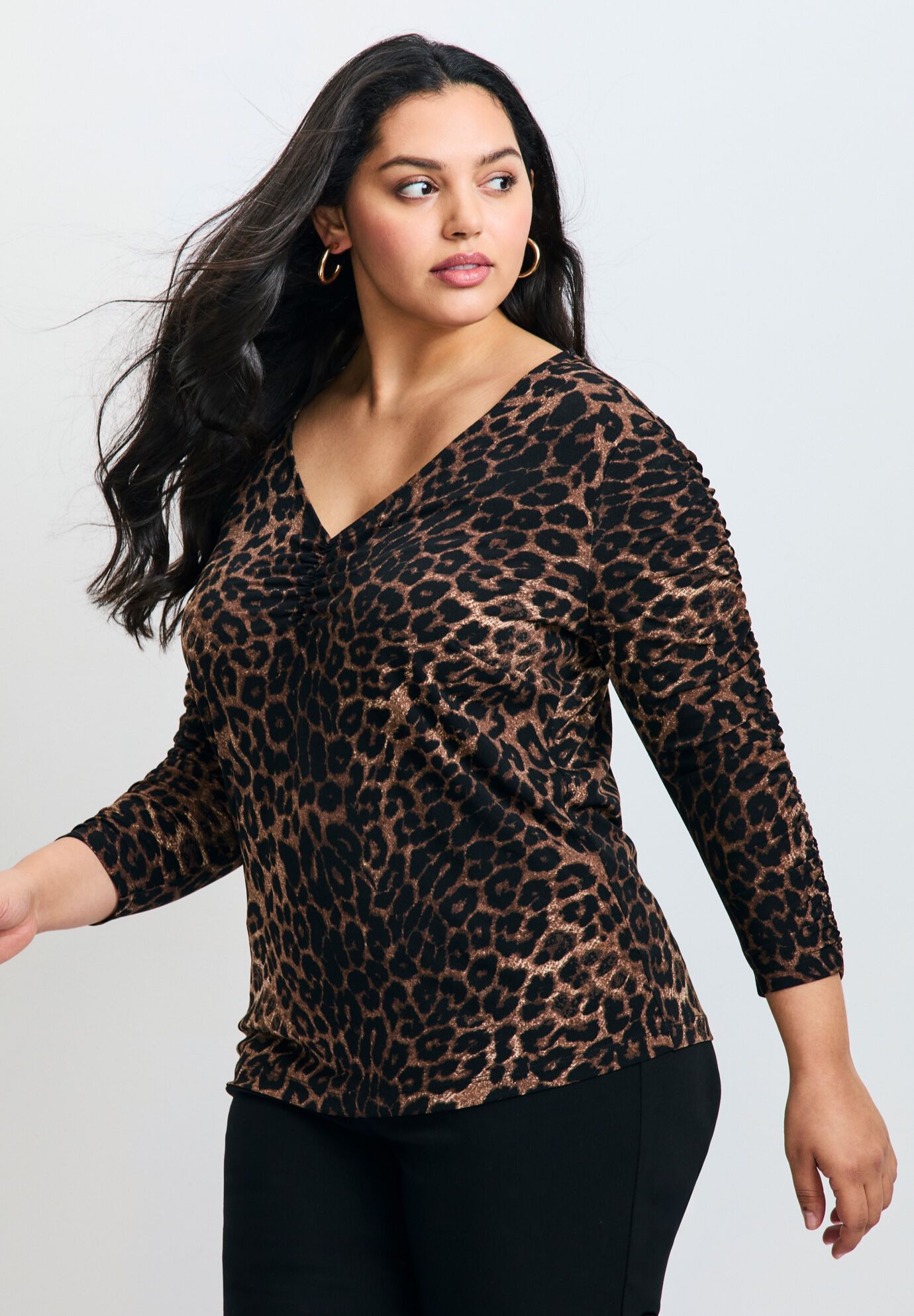 Naomi Print Gathered Sleeve Top, LEOPARD, alternate image number 2