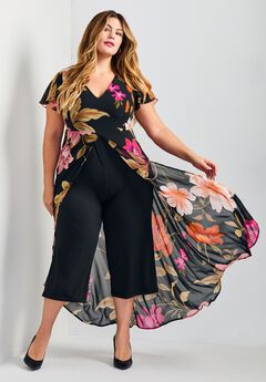 Plus Size Woven V Neck Short Sleeve Jumpsuit