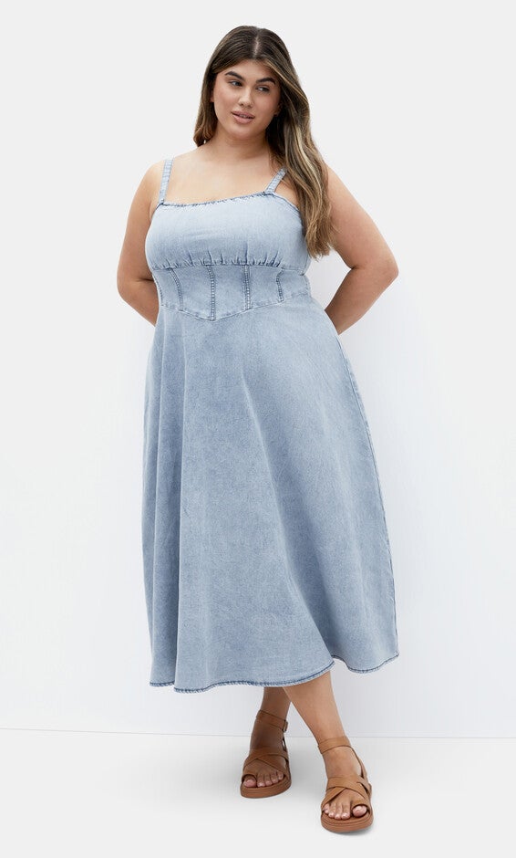 Denim Corset Dress - light denim, BLUE, hi-res image number 0