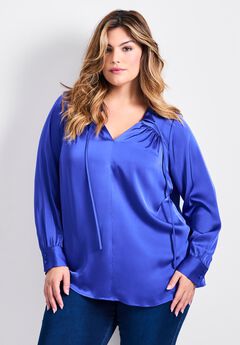 Marlene Tie Front Satin Blouse