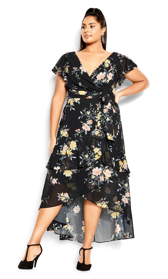 Flirty Tier Print Maxi Dress - black, GREY, alternate image number null