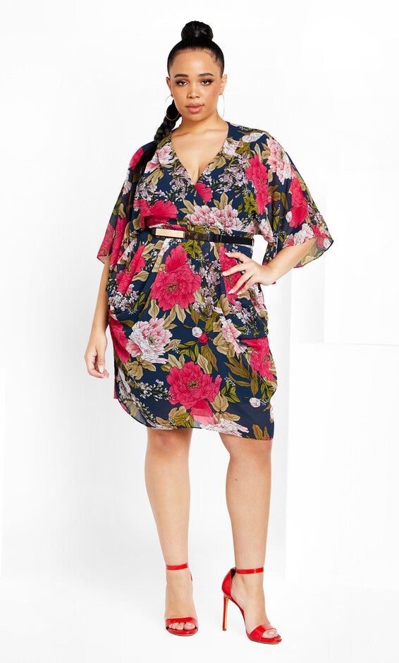 Frida Wrap Dress - navy, NAVY WILD ROSE, alternate image number null