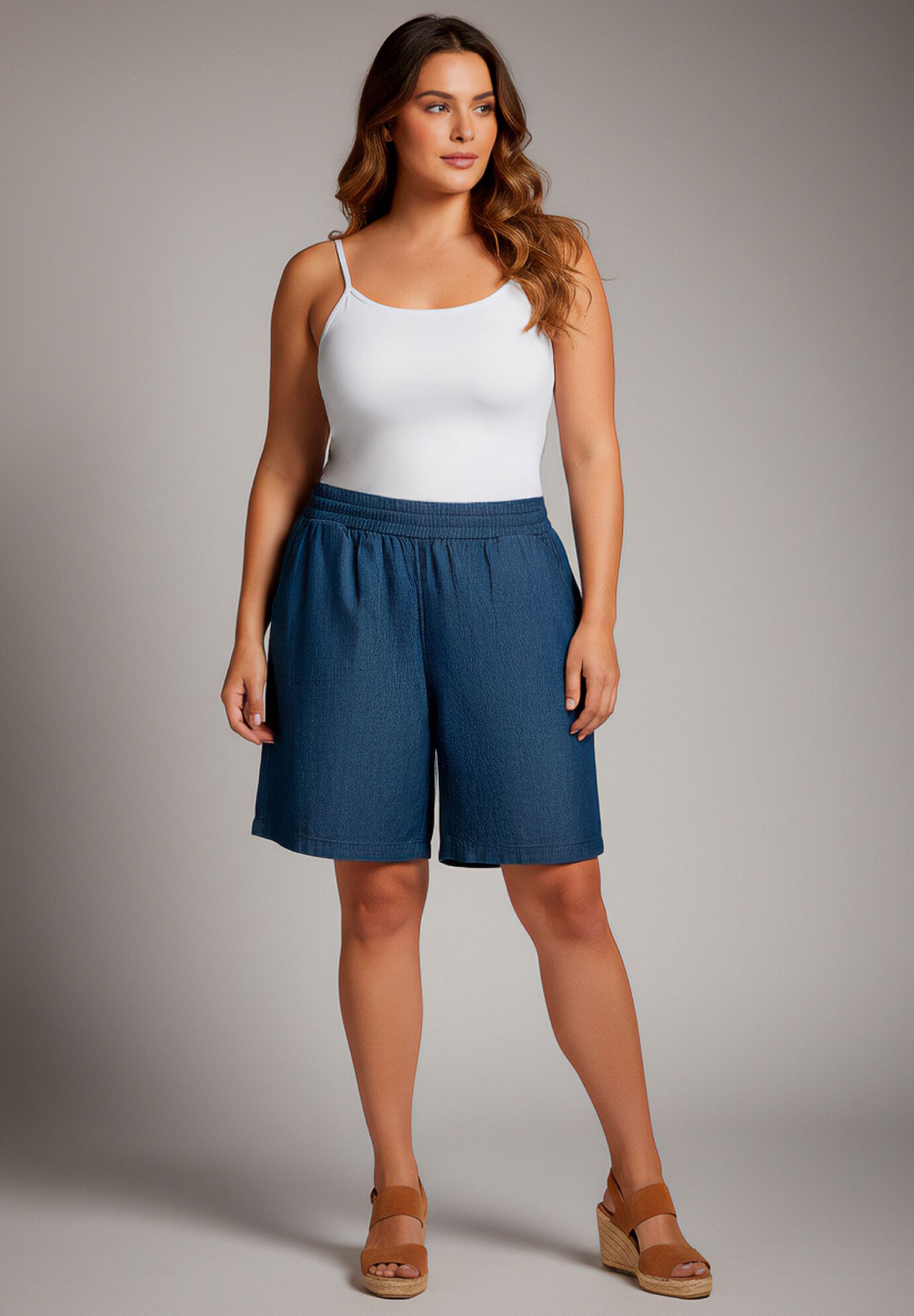 Wide-Leg Drawstring Short, DARK WASH, on-hover image number 1
