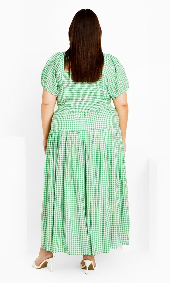 Amber Puff Sleeves Pleated Set - green gingham, GREEN, alternate image number 4