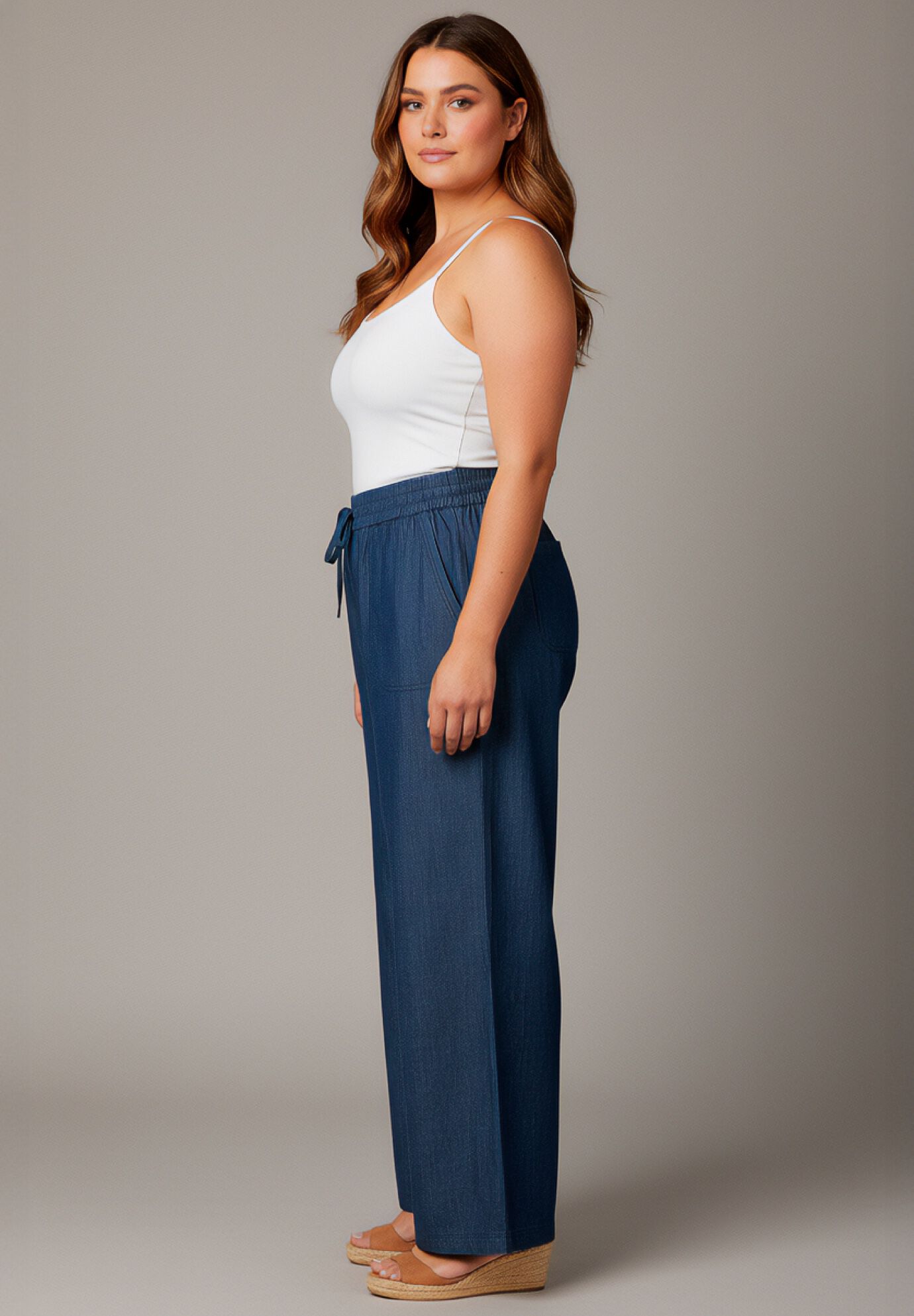 Wide-Leg Drawstring Pant, DARK WASH, alternate image number 3