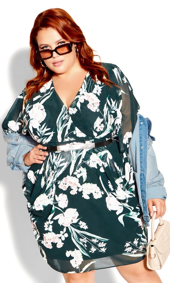 Color Wrap Print Dress - teal, GREEN, alternate image number null