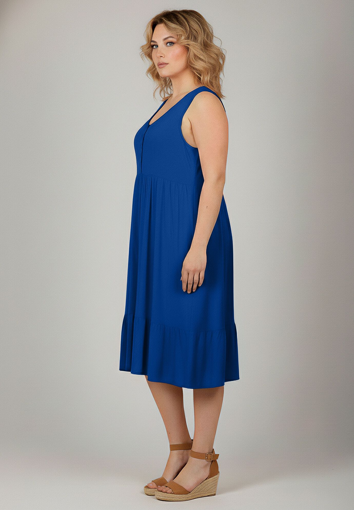 Button Detail Tank Dress, DARK SAPPHIRE, alternate image number 2
