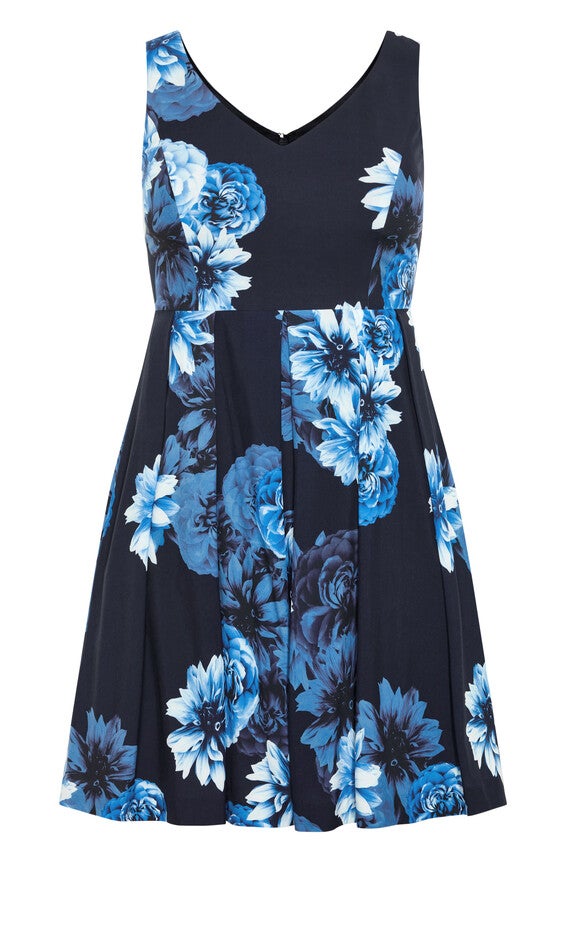 Hydrangea Print Dress - navy, BLUE, alternate image number 3