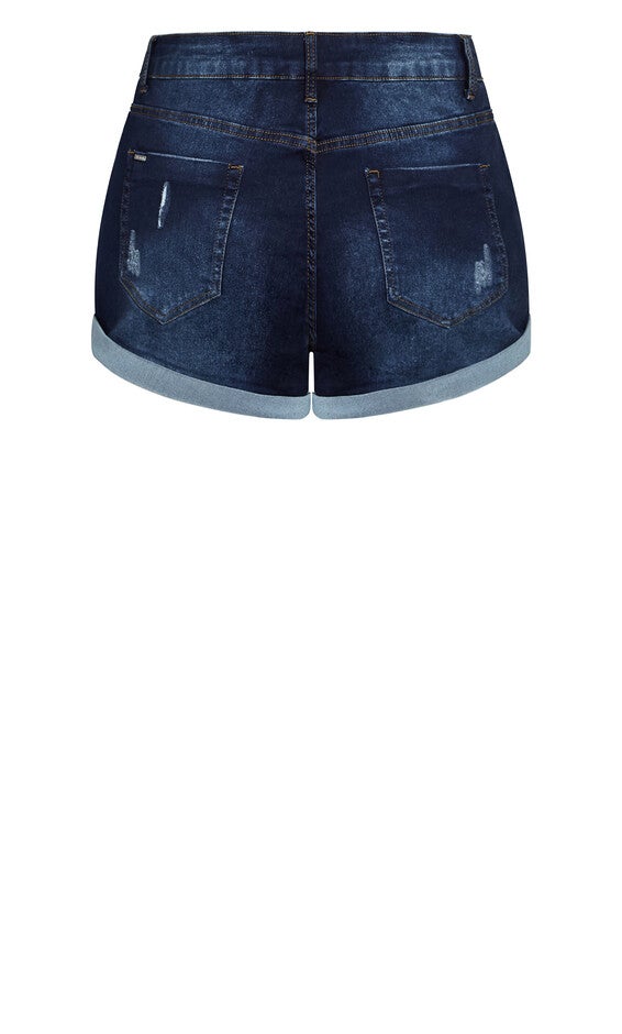 Denim Distressed Detail Cuff Short - dark denim, BLUE, alternate image number 5