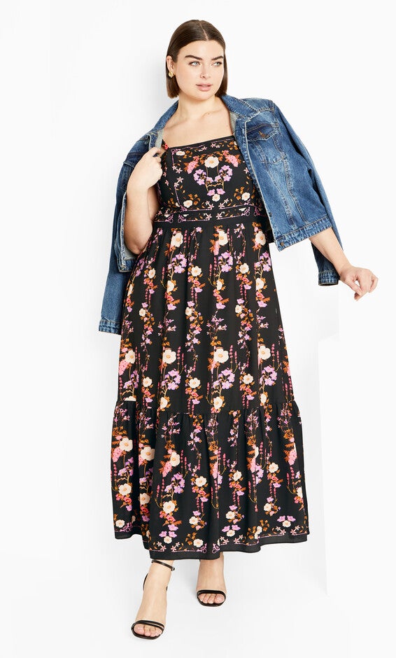 Molly Print Maxi Dress - black, BOUQUET, alternate image number 2