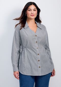 Ray Stripe Polpin Shirt With Tie Detail