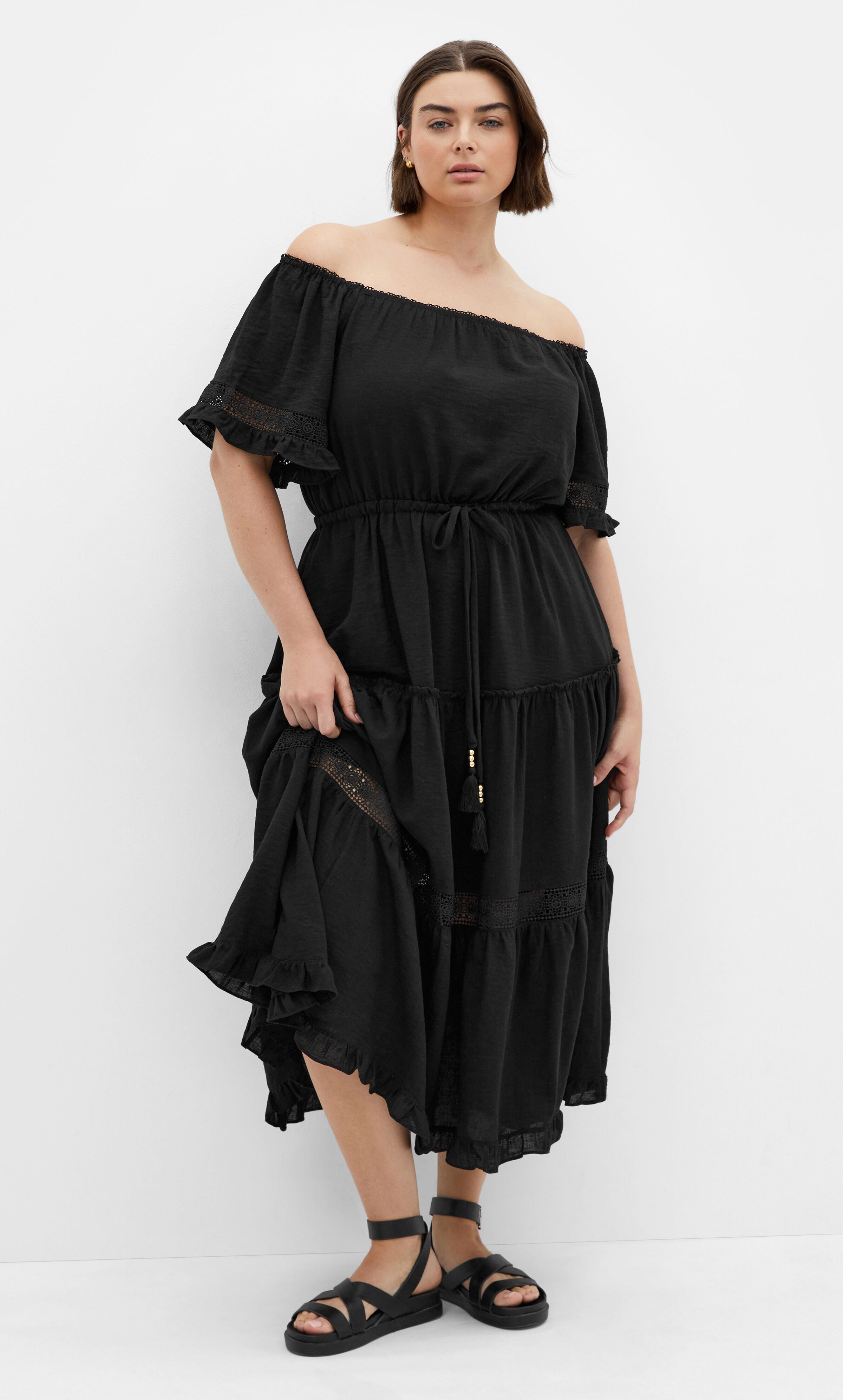 Angel Midi Dress - black, BLACK, hi-res image number 0