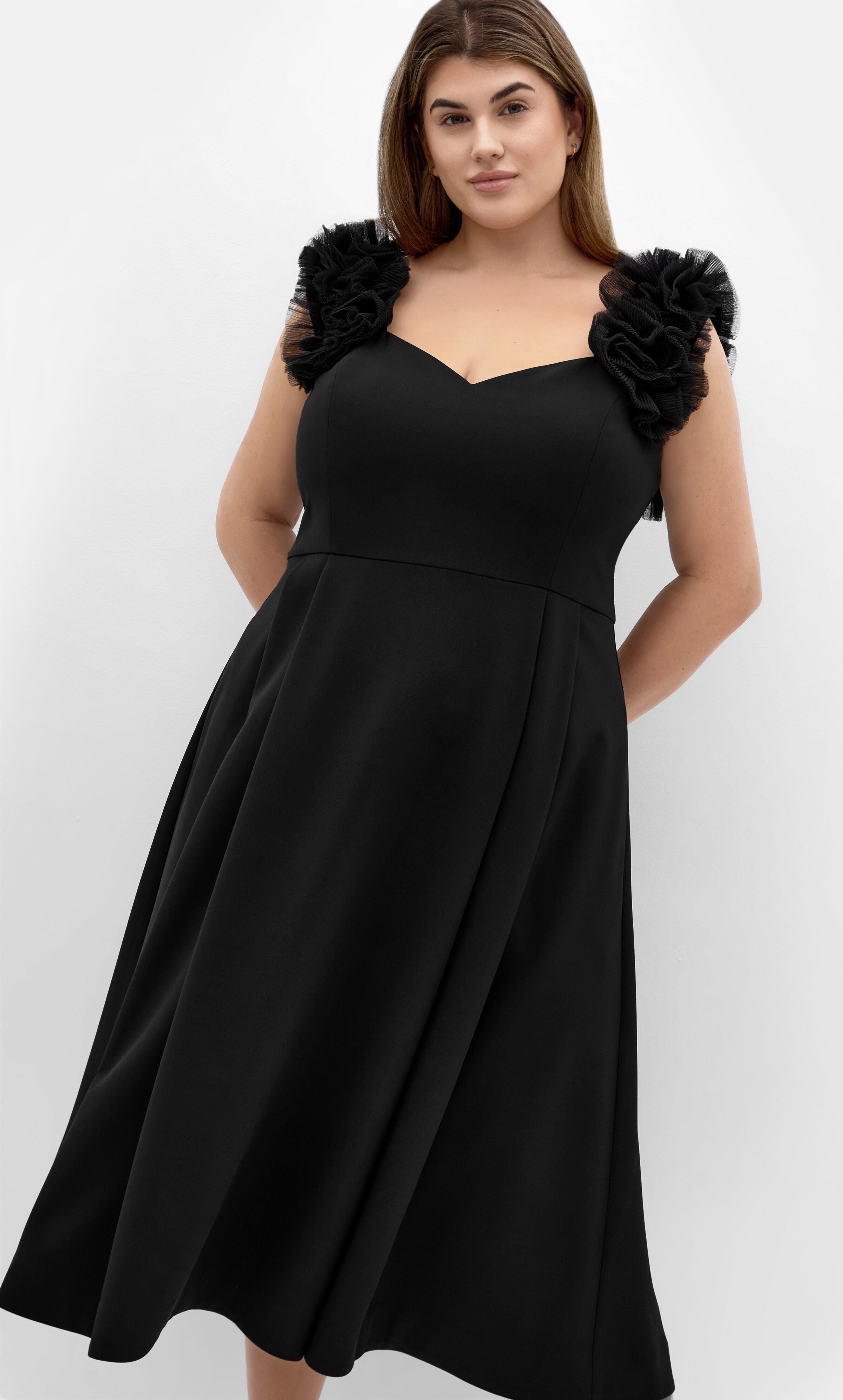 Roselyn Ruffle Tulle Midi Dress - black, BLACK, alternate image number 1
