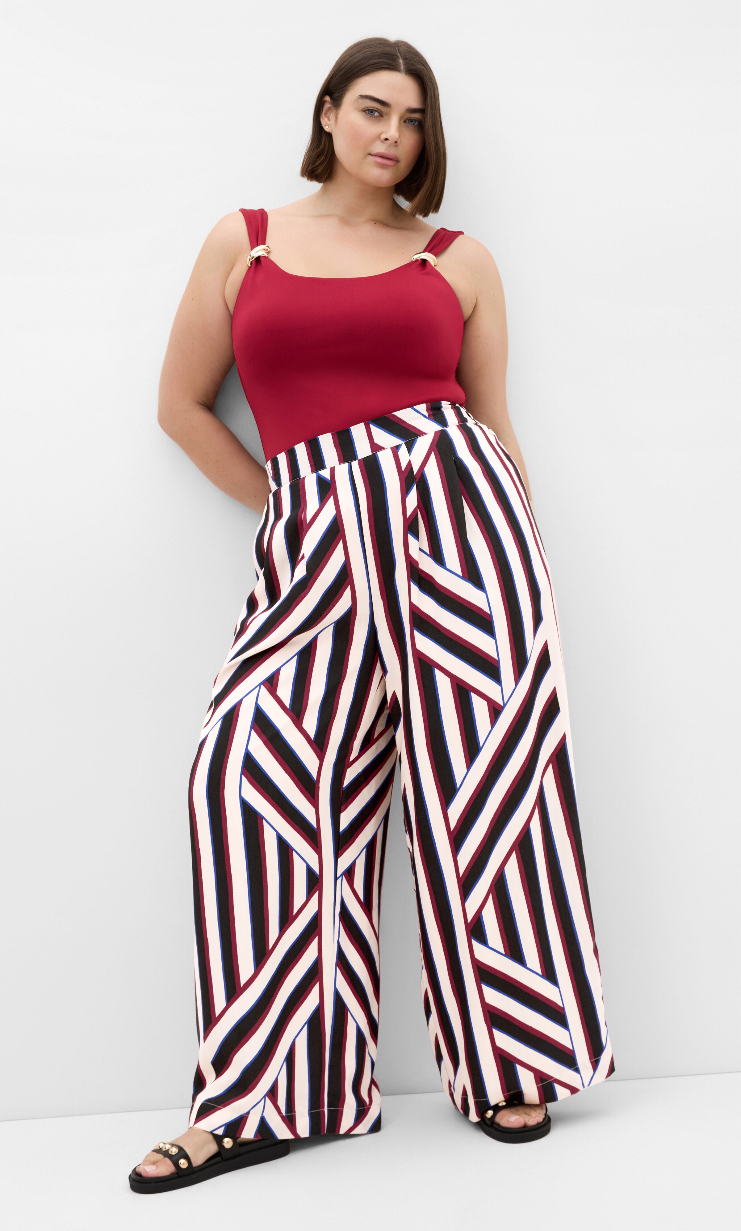 Haylee Timeless Stripe Wide Leg Pant, BLACK, on-hover image number 1