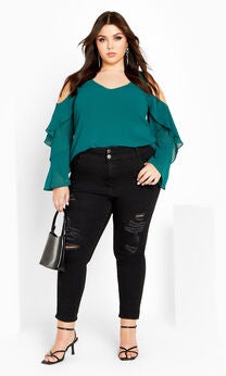 Hi Lo Cold Shoulder Top - alpine