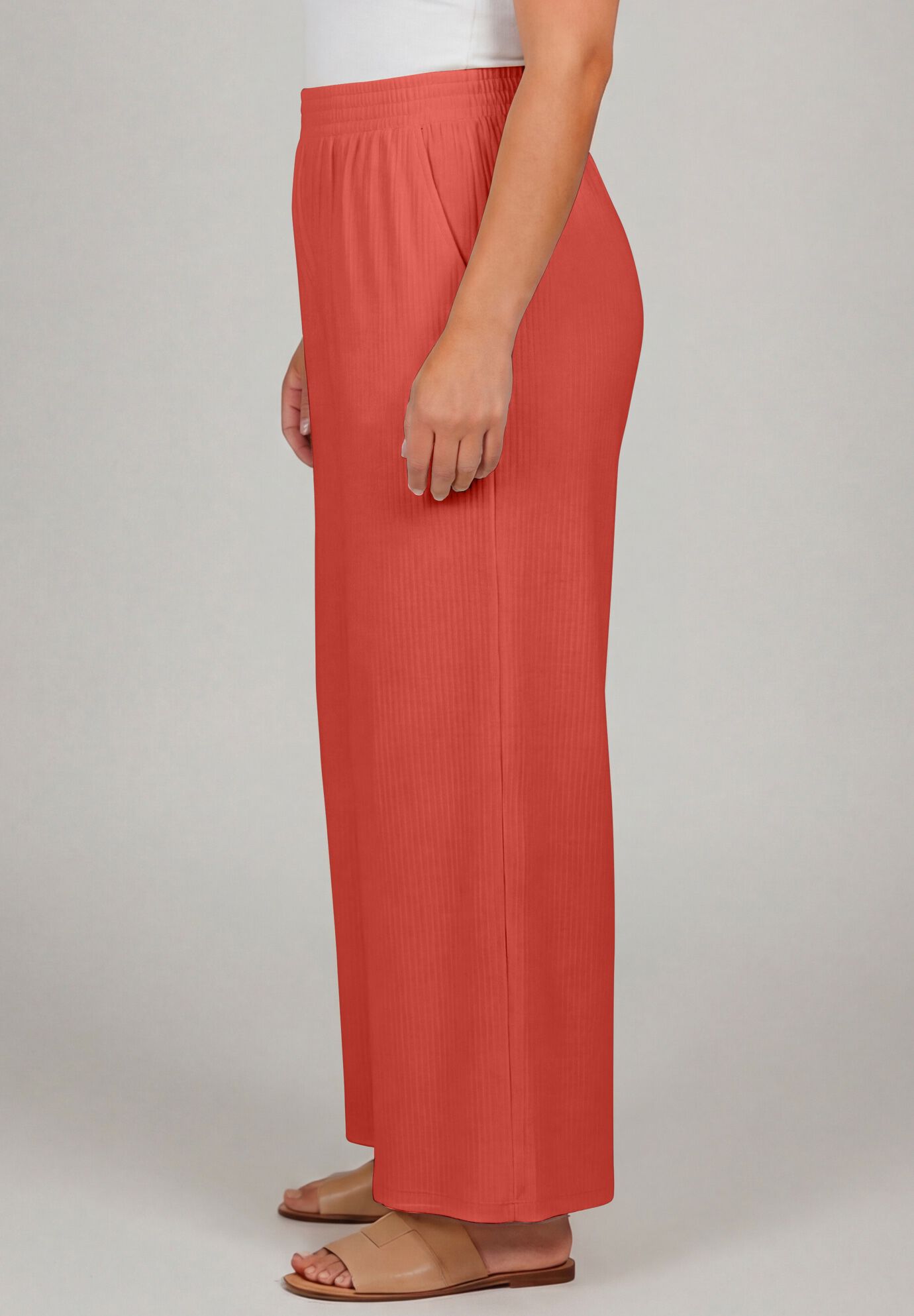 Knit Gauze Smocked Wide-Leg Pants, BURNT ORANGE, alternate image number 3