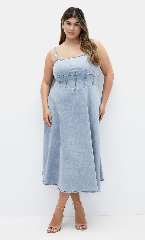 Denim Corset Dress - light denim, BLUE, alternate image number 2