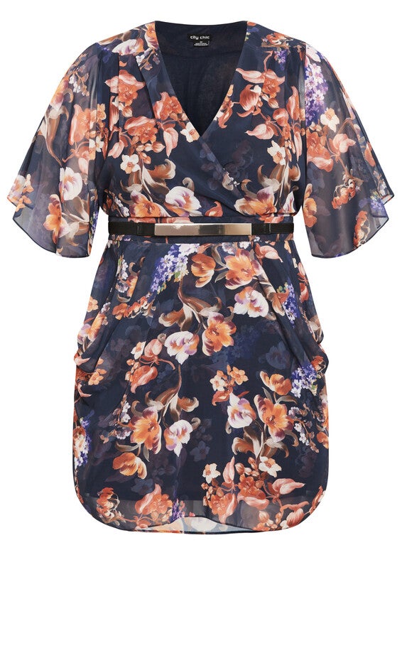 Color Wrap Print Dress - navy, NAVY NIGHT BOUQUET, alternate image number 3