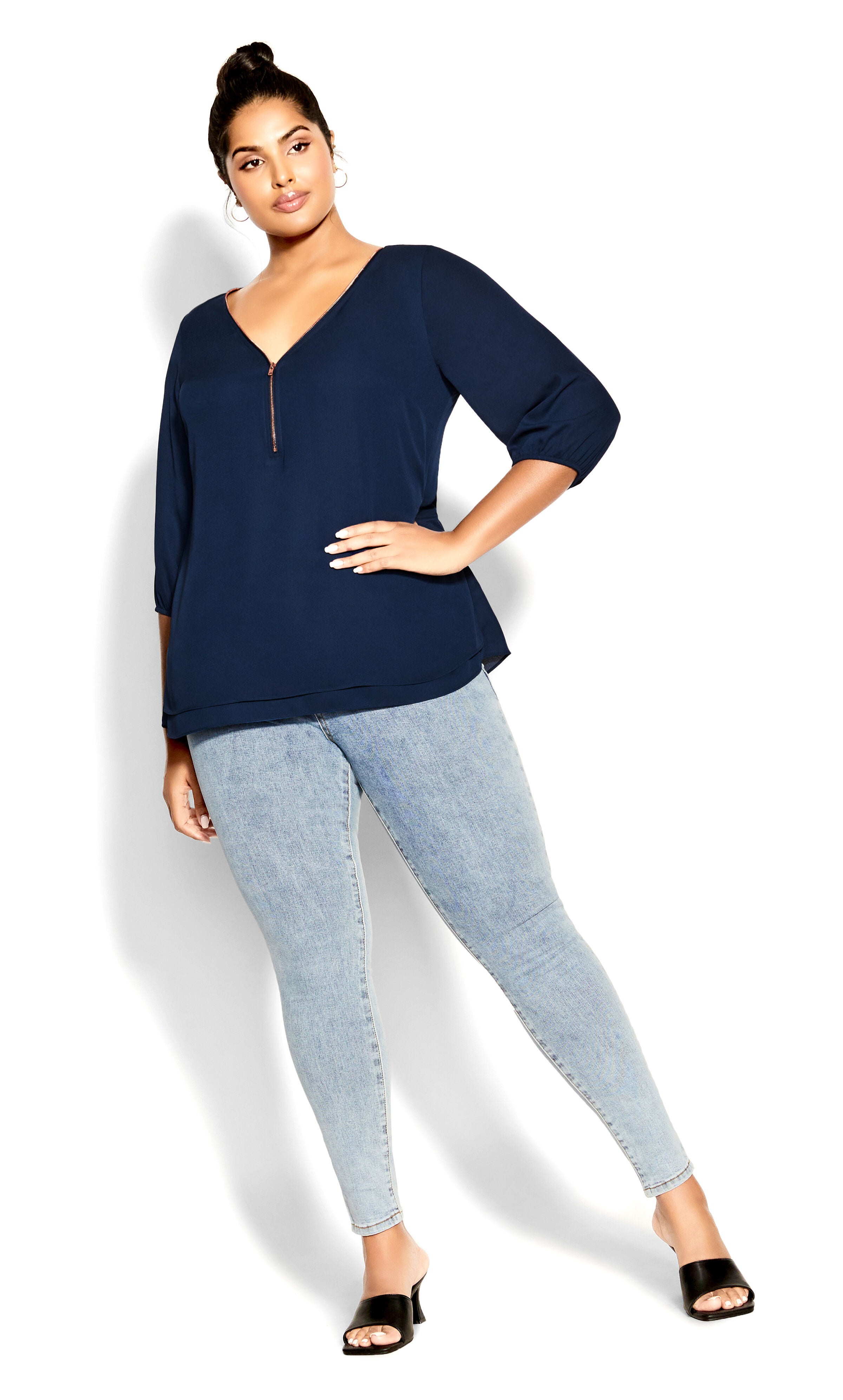 Sexy Fling Elbow Sleeve Top - navy, BLUE, alternate image number 3