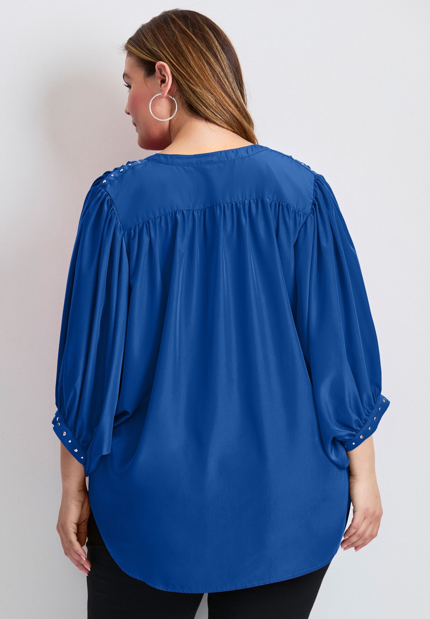 Studded Blouson Sleeve Blouse, DARK SAPPHIRE, alternate image number 2
