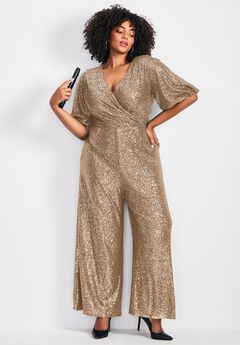 Nada Sequin Puff Sleeve Jumpsuit