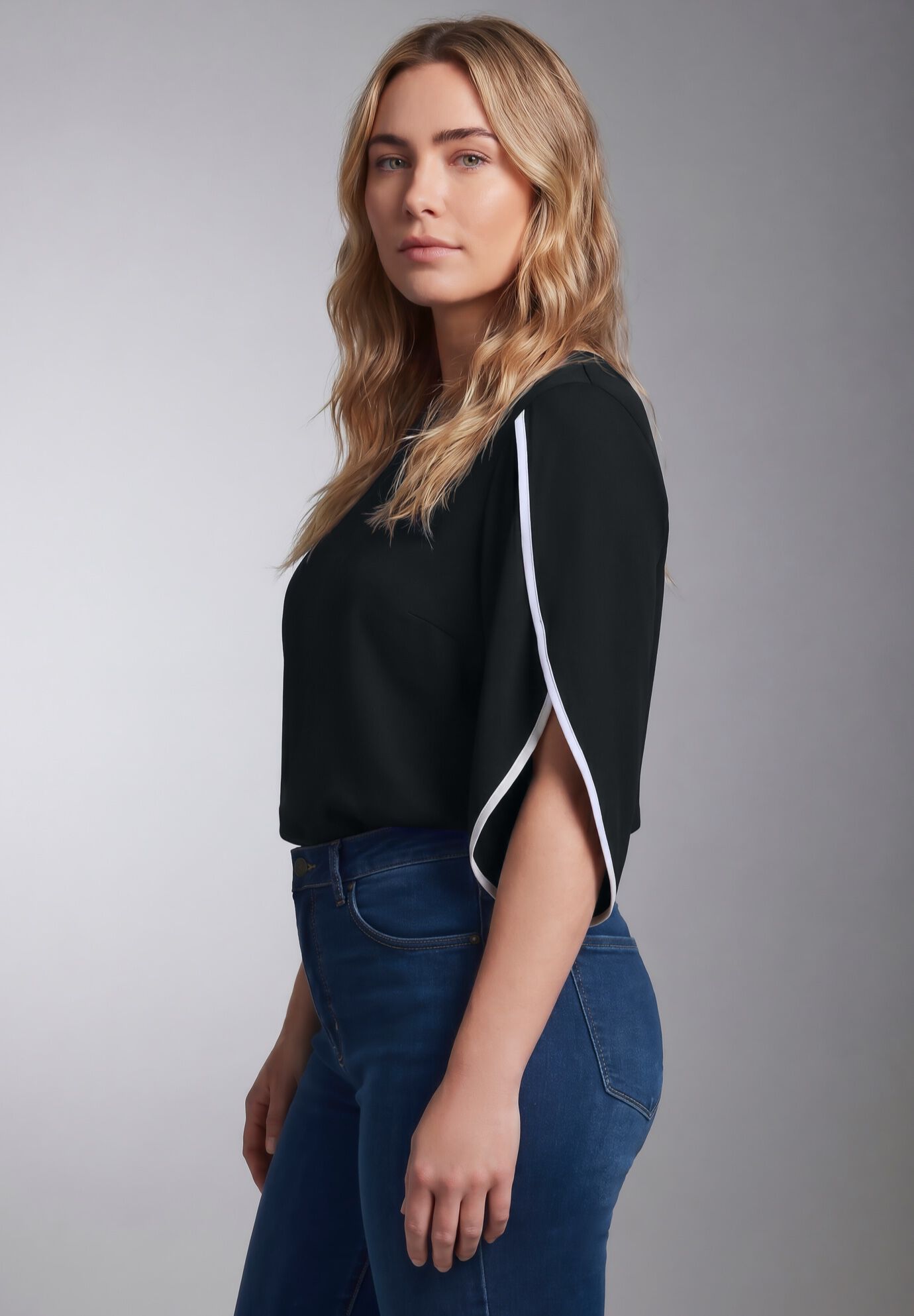 Contrast Tulip Blouse, BLACK, alternate image number 2