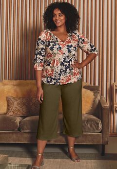 Knit Gauze Smocked Wide-Leg Crop