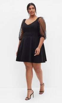 Asher Spot Sleeve Dress - black