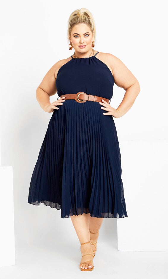 Halter Pleat Dress - navy, BLUE, alternate image number 2
